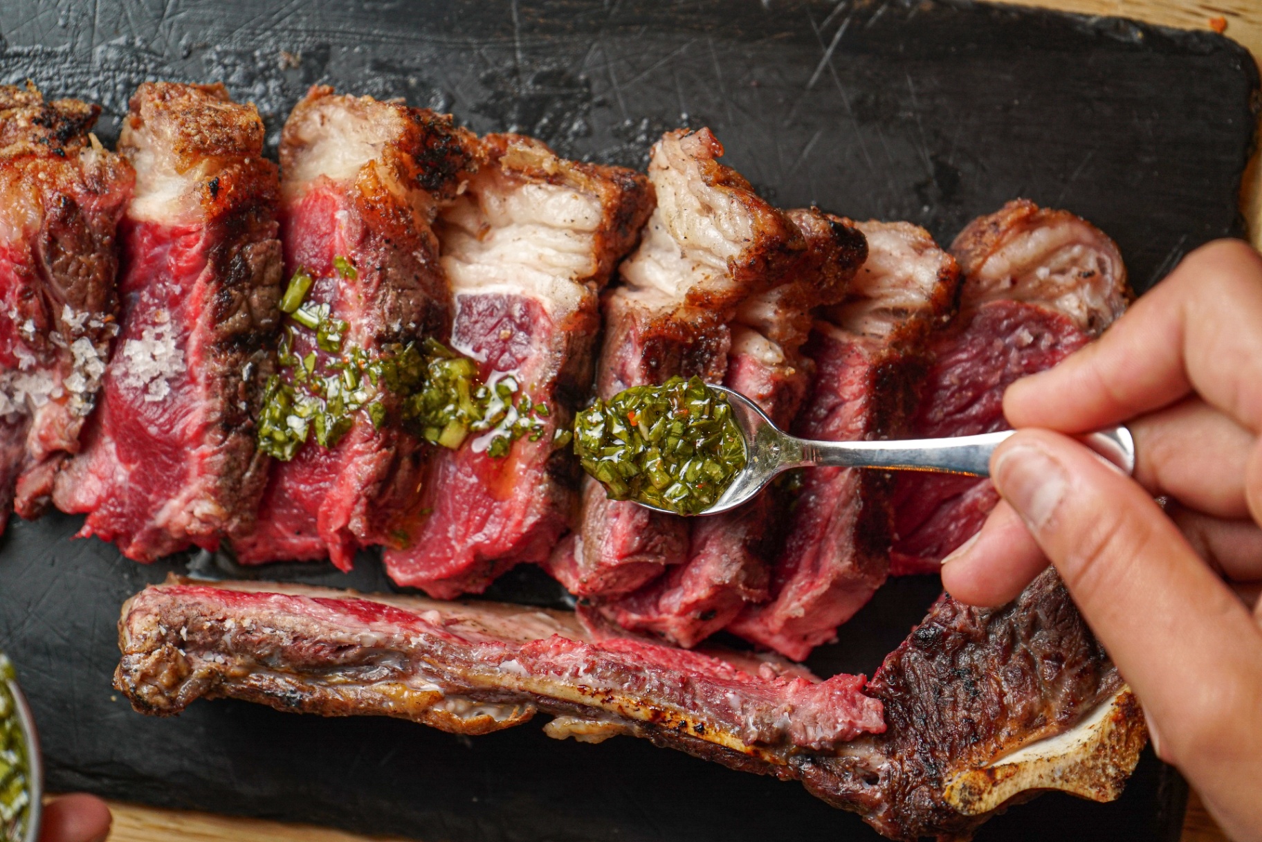 Dry-aged ribs with chimichurri